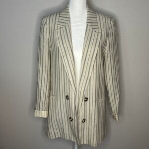 Jules & Leopold Striped Blazer Neutral Beige Black Linen Career Womens S/P NWOT